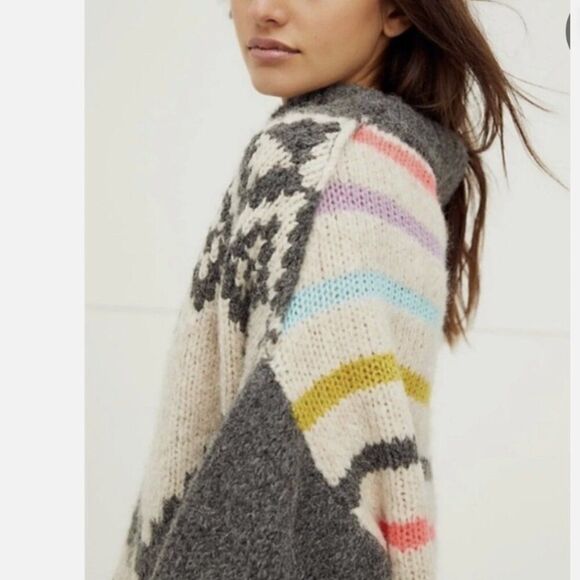Free People Alpaca/Wool blend Nordic Rainbow Stripe Oversized Chunky Sweater - Picture 2 of 7